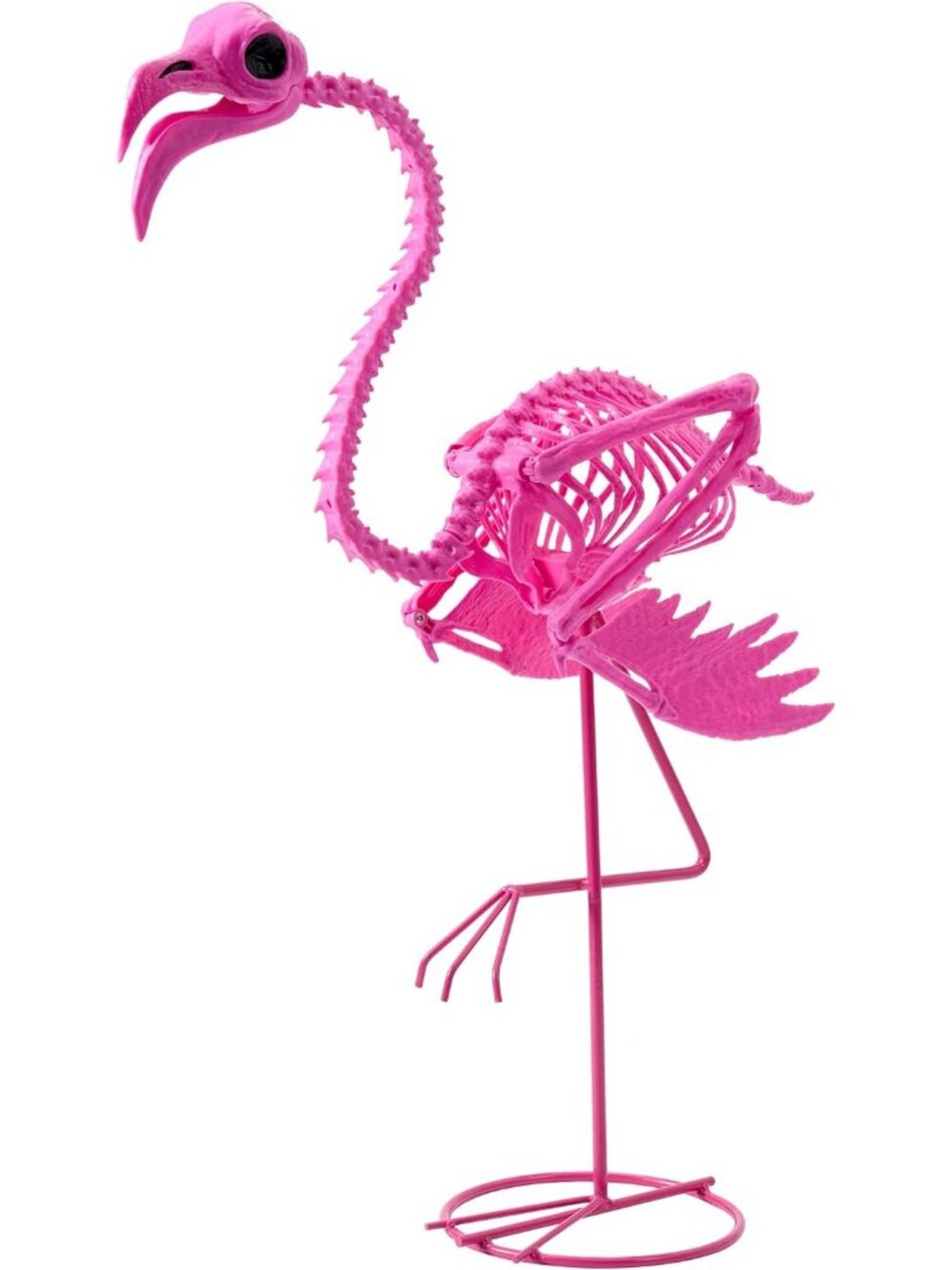 27.6in Pink Flamingo Skeleton Halloween Decorations Posable Yard Garden Décor